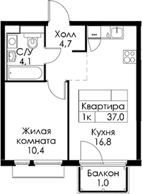 1-комнатная квартира 37 м², 2/13 эт., ЖК «Кантемировская 11»